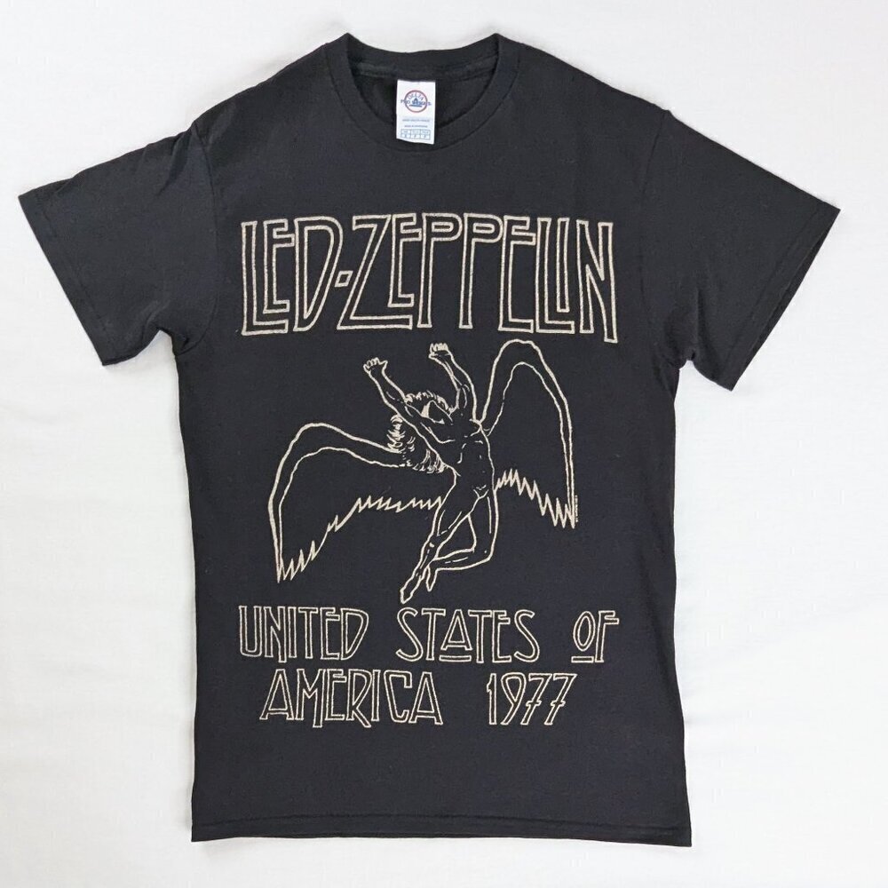 Retro Led Zeppelin United States of America 1977 Tour Black Graphic Tee Shirt